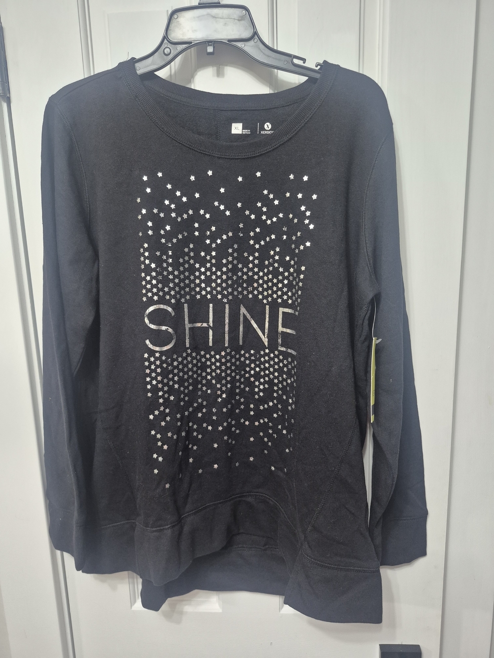 Xersion Black 'SHINE' Star-Studded Crew Neck Sweatshirt